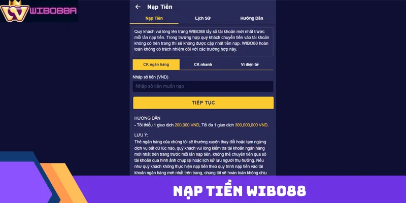 nạp tiền Wibo88