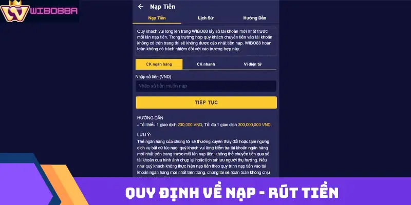 quy định điều khoản nạp rút tiền